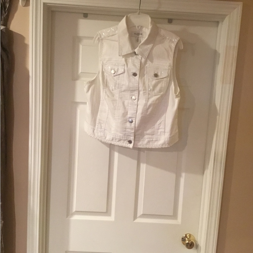 Chico's White Denim Vest with Sequin Accents - Picture 2 of 11
